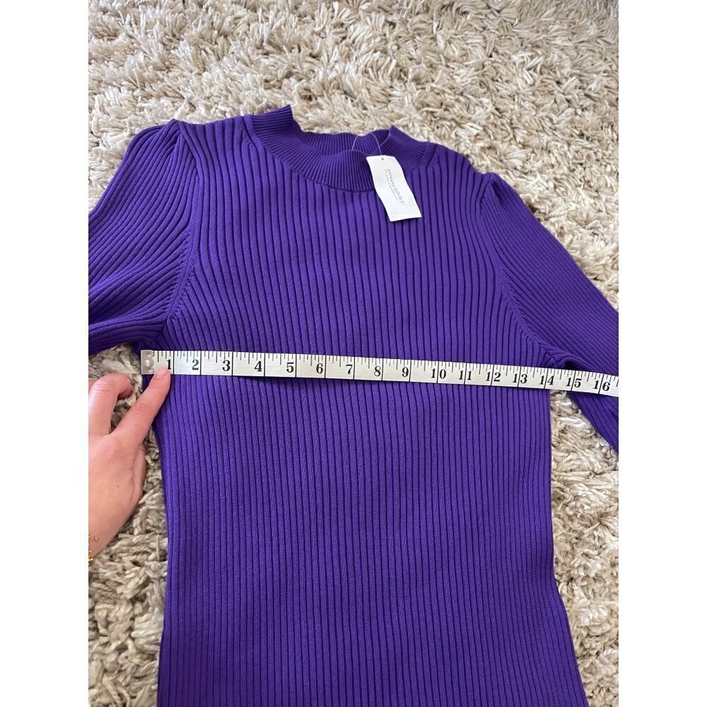 Banana Republic Ribbed Bodycon Long Sleeve Dress SZ XS Purple Stretch - Picture 7 of 12